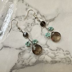 Smoky Quartz Turquoise Drop Earrings 