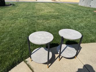 Set of 2 .Round Side Table, 15.3" End Table with 2 Wooden Shelves for Living Room, Bedroom, Nightsta
