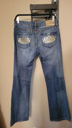Express Stella Boot Cut Jeans - Dark Blue with Gold Stitching