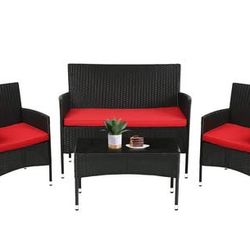 Assembled New Small 4 Pcs Outdoor Rattan Furniture Wicker Chair Patio Bristo Set