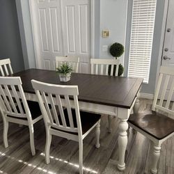 Dining Table With Six Matching Chairs 