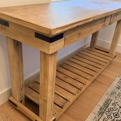 Brown wood console table with storage