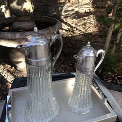 Antique Crystal Glass Silver Plated Pitchers