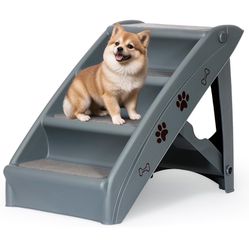 Foldable Pet Dog Stairs/Steps for Small Pet Dog/Cat, Safe and Durable Pet Ramp Stairs with Non-Slip Pads, for High Beds, Sofa, Car (Grey)
