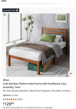 Zinus Leah Bamboo Twin Platform Bed Frame