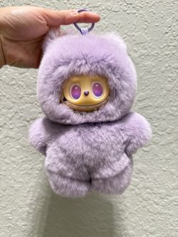 Rabbit Fur Handmade Labubu Plush Doll Keychain Bag Pendant  large light purple