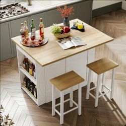 Lujane 3-Piece Drop Leaf Kitchen Island Set & 2 Stools By Winston Porter,W100661138,BRAND NEW