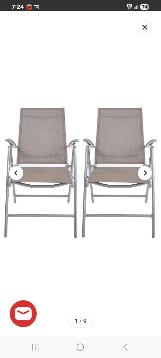 Set of 2 Patio Folding Sling Back Chairs Aluminum Adjustable Reclining Indoor Outdoor Deck Camping Garden Pool