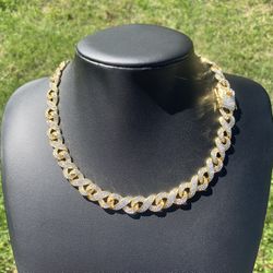 14k Gold Plated 13mm Cuban Infinity Link Chain 18" 20" Iced out Premium Choker Necklace Box Clasp