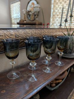 Set of 6 vintage Denby Aurora Ombre Glasses: Blue Amber Hand Blown Drinkware