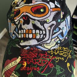 Ed Hardy Embroidered Skull Love Kills Snapback Trucker Hat Y2K Vintage Tattoo