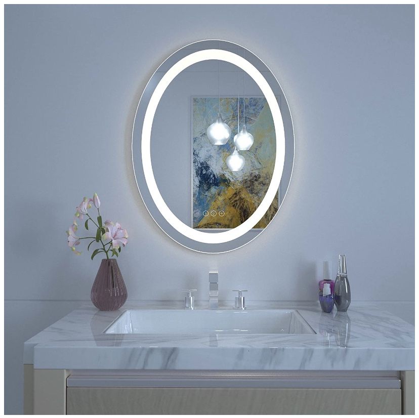 Bathroom Wall Mounted Mirror with High Lumen Adjustable Color Temperature Anti Fog Dimmer Function Waterproof