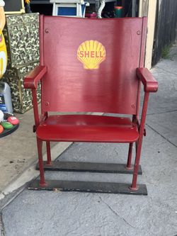 Vintage Theater Seat w/ Shell Logo – Industrial Man Cave Decor