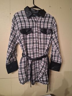 Alice Blue Tweed Mini Dress with Leather Trim