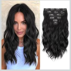 14 Inch Clip in Hair Extensions, 6 Pieces Short Hair Extensions,Wavy Synthetic Hairpieces Invisible Lace Weft, Natural Looking Lightweight Thick Hair 