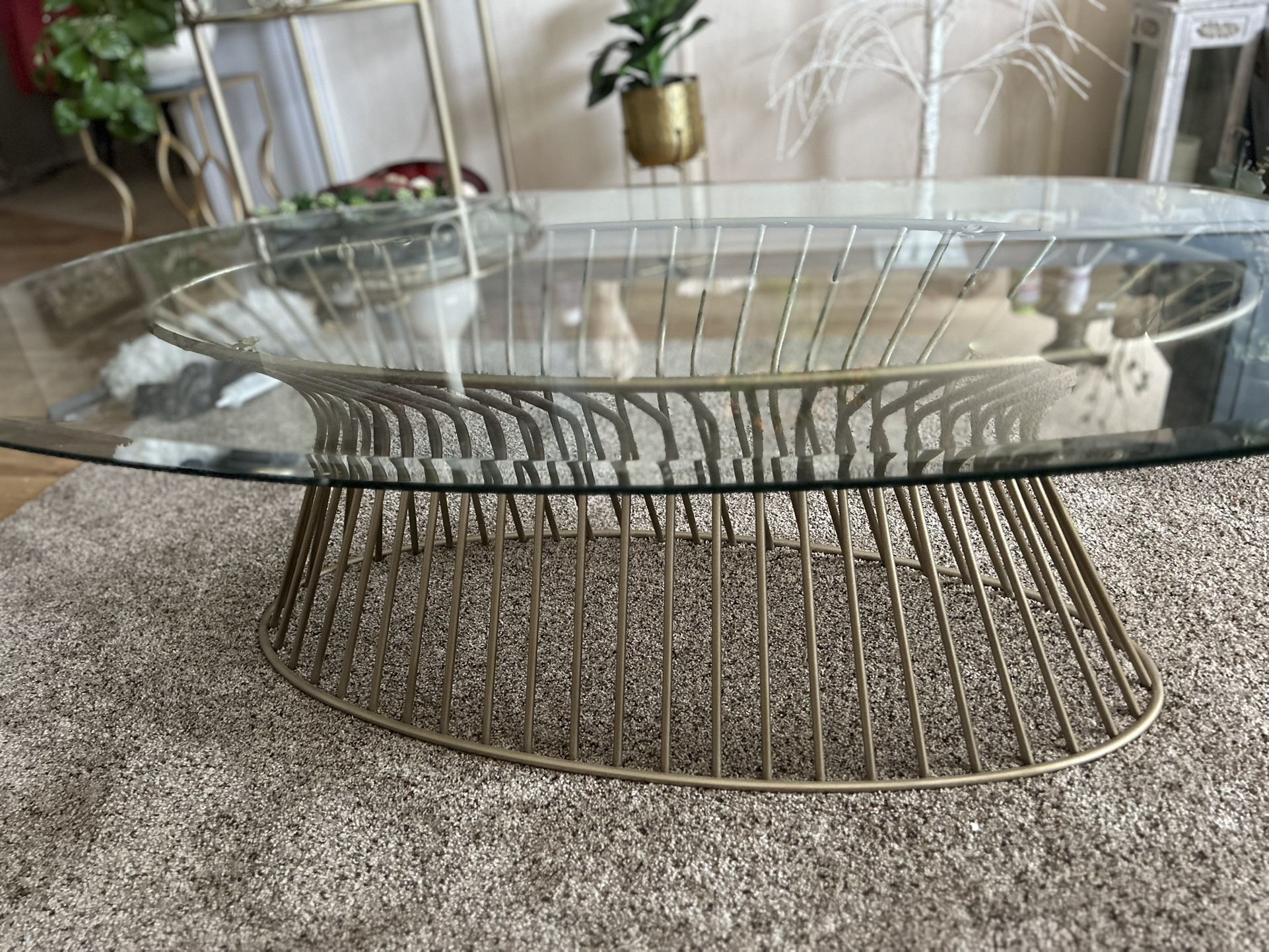 $90. REDUCED. STUNNING GOLD AND GLASS COFFEE TABLE.