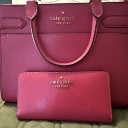 Kate Spade Staci Small Satchel Crossbody In Deep  Pink With Wallet