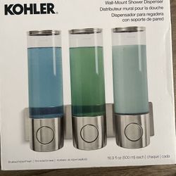  Kohler Wall Mount 3 Chamber Shower Dispenser Brushed Nickel Finish.