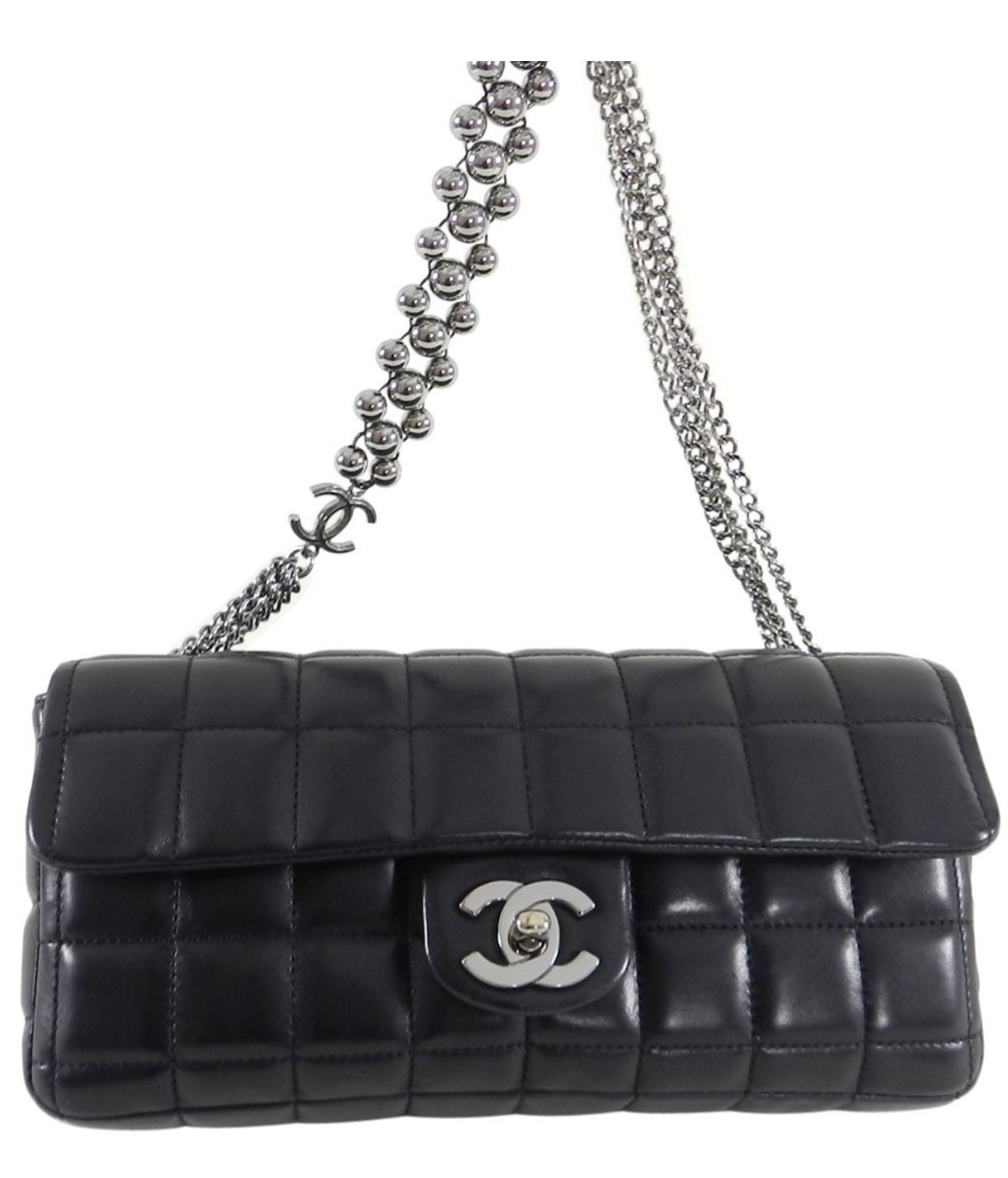 WOW Chanel chocolate bar East West pearl chain shoulder bag