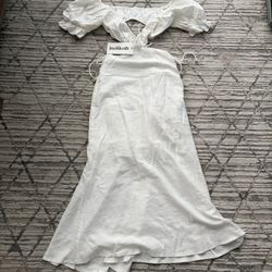 White Midi Dress With Puff Sleeves, Size XS