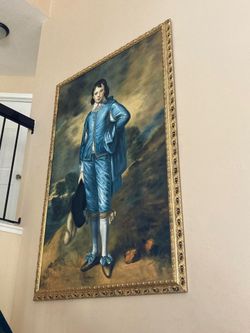 Framed Blue Boy giant oil on canvas replica.