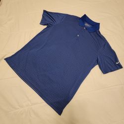NIKEGOLF Dri-Fit XL Blue White Striped Men's Short Sleeve Polo Shirt Embroidered Logo 