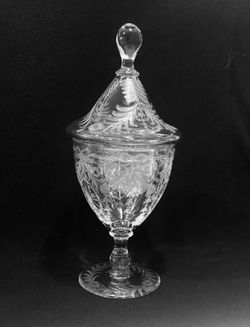 Rare Antique Etched Candy Dish Lidded Floral Design Circa 1920’s. 
