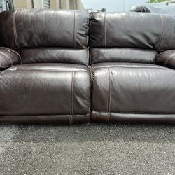 Leather Sofa W Power Recliners 