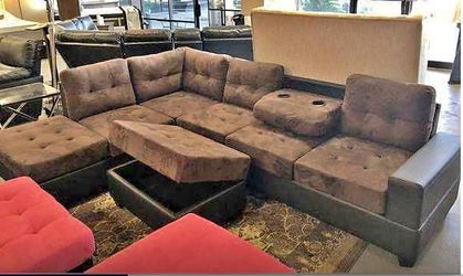 Brand New Chocolate Sectional with Storage Ottoman