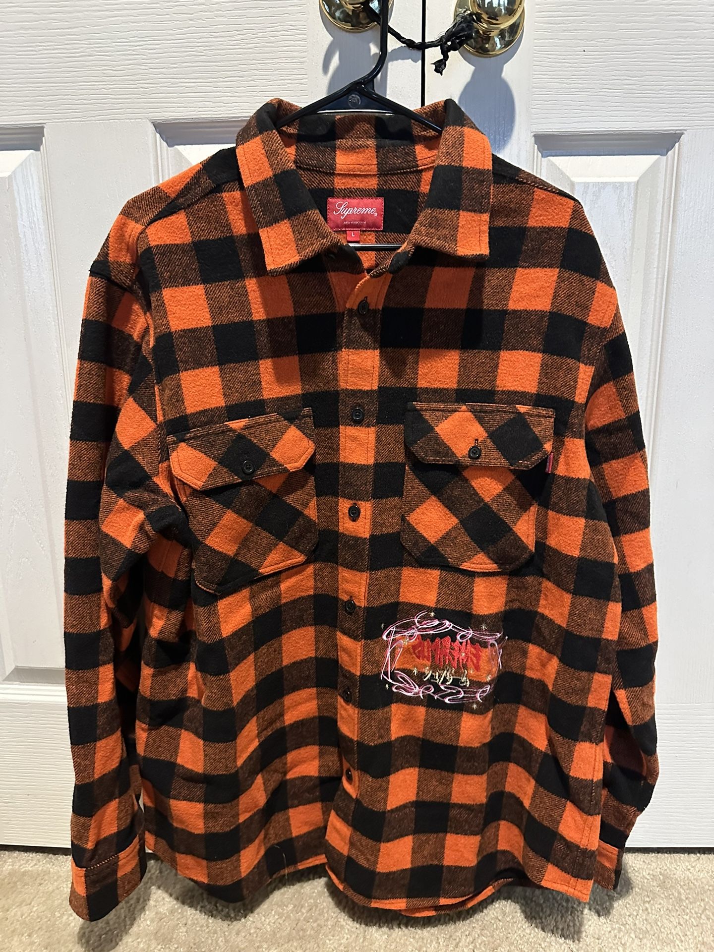 RARE Supreme Wool Blend 1-800 Buffalo Plaid Shirt Size Large Orange Black FW19