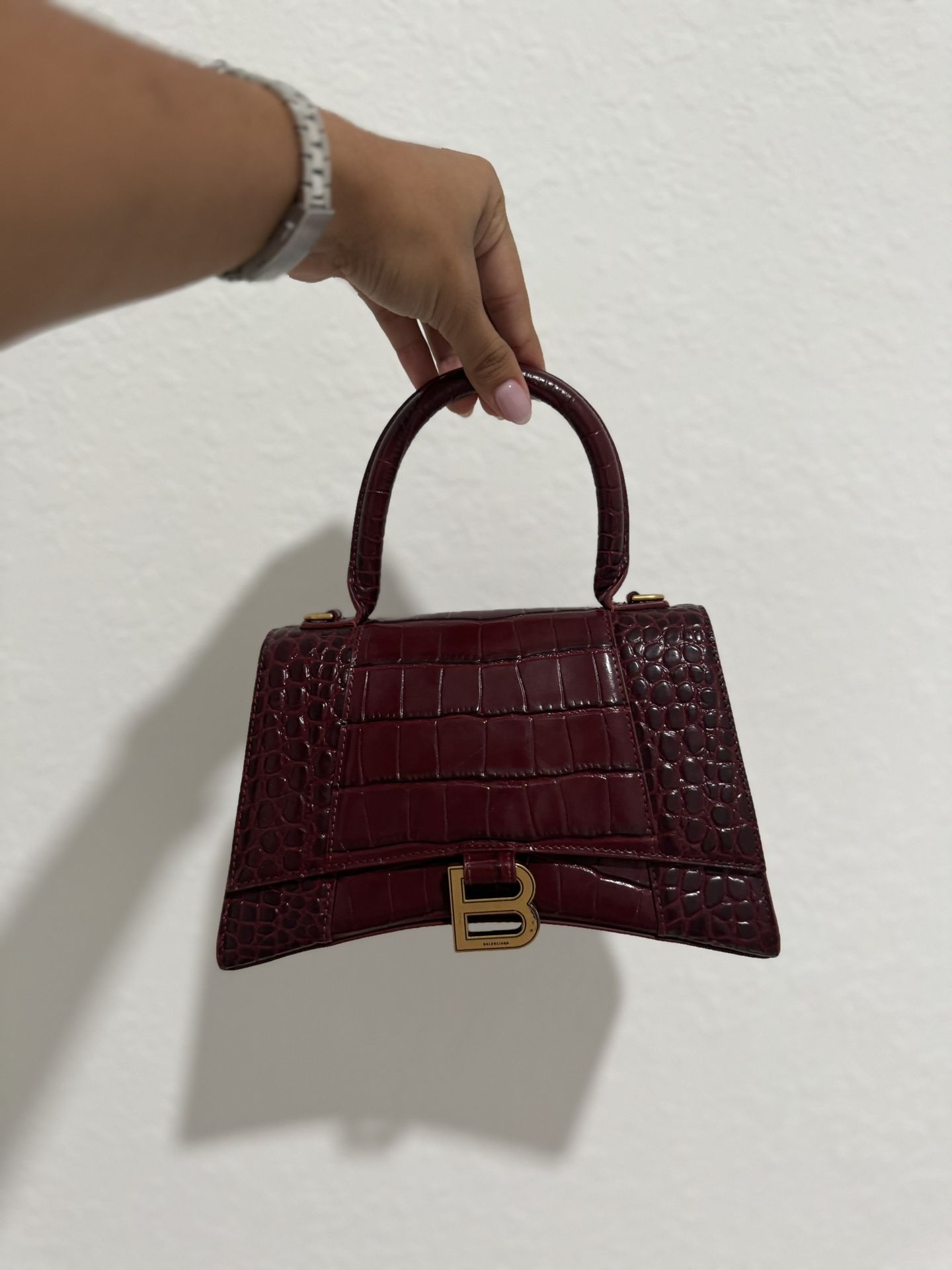 Balenciaga Hourglass Small Crocodile Embossed Bag