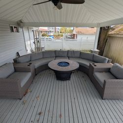 Outdoor Wicker Furniture with Fire pit Table