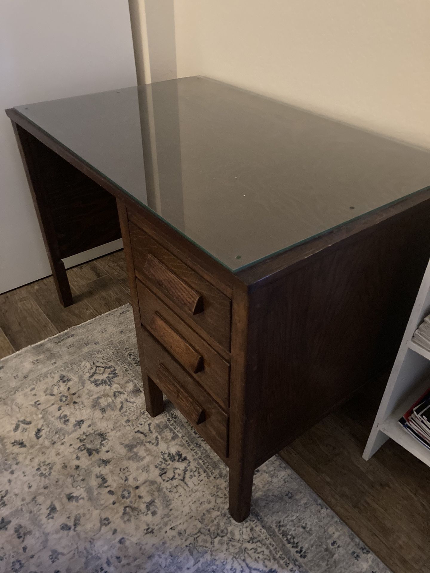 Vintage Wooden Desk With Glass Top!