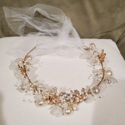 Pearl And Gold Headpiece, Headband For Bride, Quince