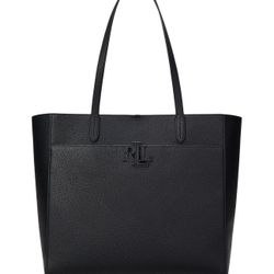 NWT Lauren Ralph Lauren Pebbled Leather Extra-Large Cameryn Tote Bag Black