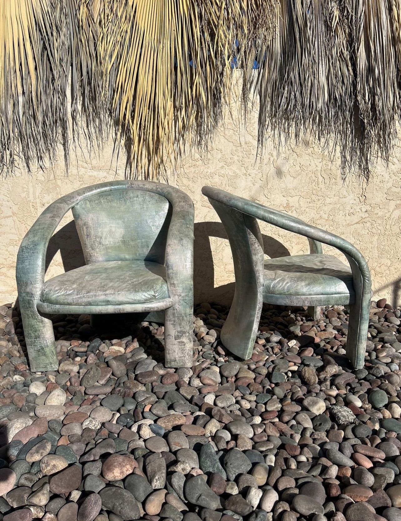 Marge Carson Metallic 1992 Sculptural Lounge Chairs