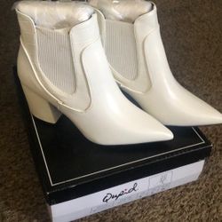 White Leather Heel Boots 