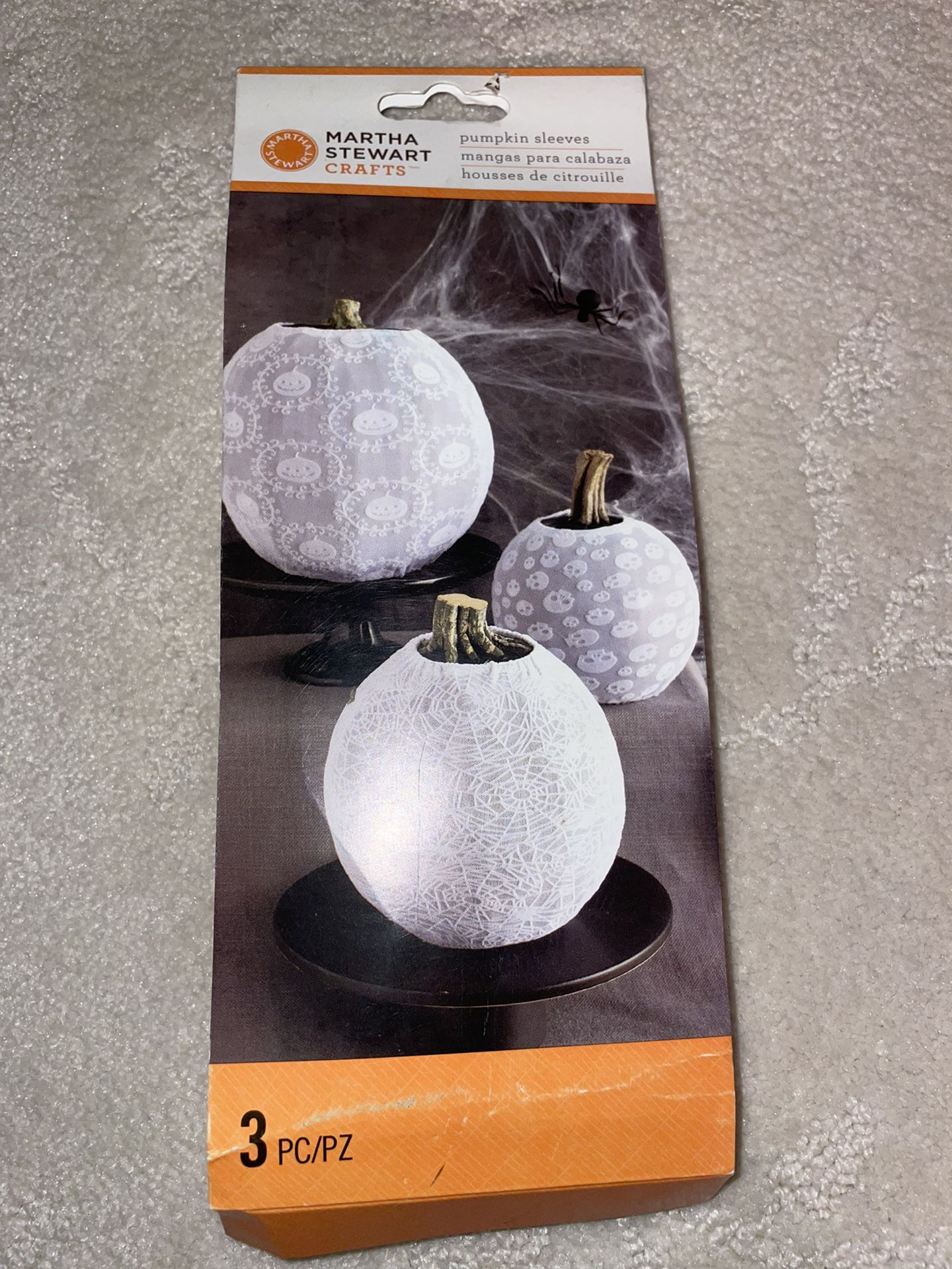 Martha Stewart Crafts-Halloween Pumpkin Decorations White Lace Sleeves 3 Pack