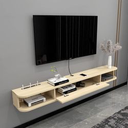 Pmnianhua Floating TV Console,70'' Wall-Mounted Media Console TV Cabinet Floating TV Stand Entertainment Shelf with Door and Storage (Light Oak)