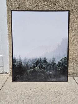 24" x 30" Canvas Wall Art - Misty Forest Landscape - Black Frame