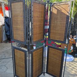 vintage  metal rattan room divider 