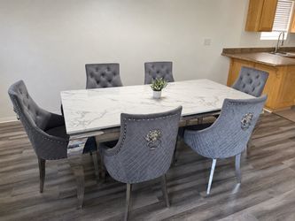 Marble Top Dining Table with 6 Chairs