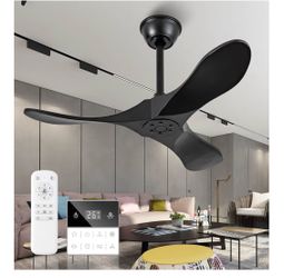 36 Inch Black Ceiling Fan No Light, Small Modern 3 Blade Solid Wood Ceiling Fan