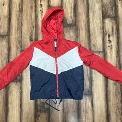CALI 1850 Los Angeles Windbreaker Jacket Small Zip Up Red White Blue Colorblock