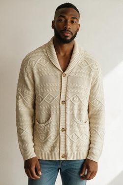 Lucky Brand Men's Shawl Collar Cable Knit Cardigan Sweater XL Cream