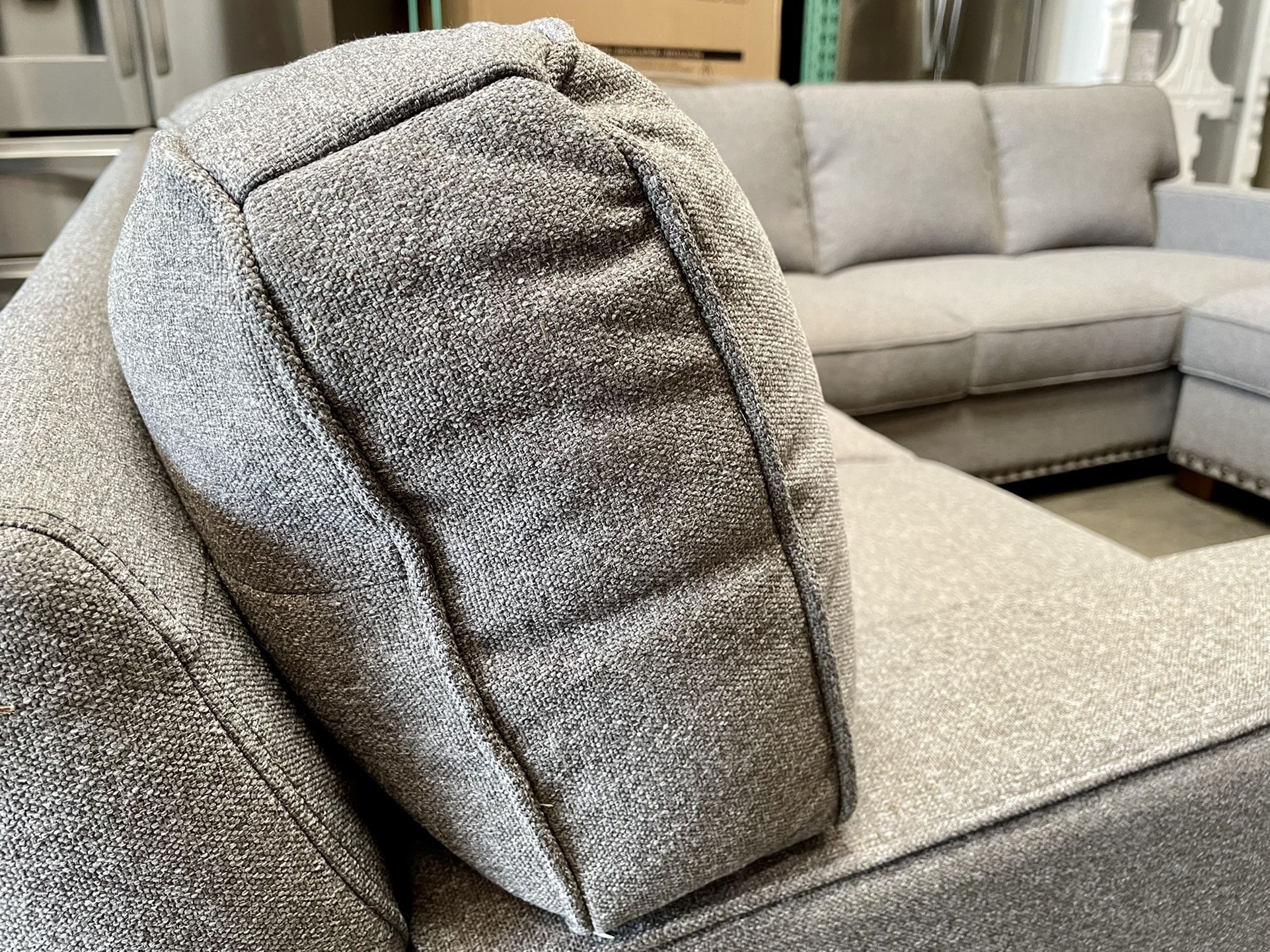 Thomasville Emilee Fabric Sectional with Storage Ottoman, Gray for Sale