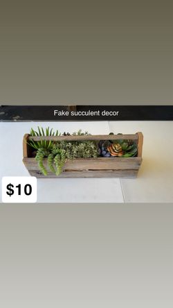 Rustic Wood Planter Box with Faux Succulents