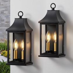 Patio Wall Light Fixtures, Black Waterproof Outdoor Wall Sconce 2pcs H13.4"