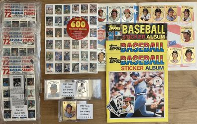 Four 1981 & 1982 Topps Baseball Stickers sets, three 1983 Fleer stamp sets & more