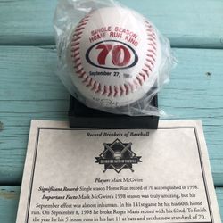 Mark McGwire Commemorative Baseball 1998 Season 70 Home Runs  9/27/1998 - NOS